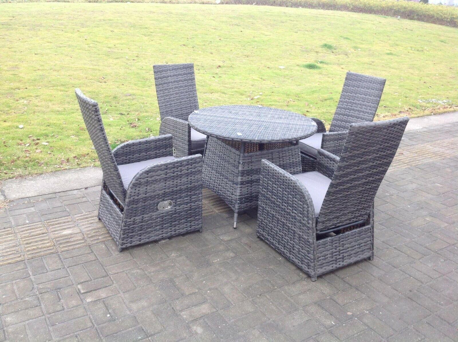 Outdoor Wicker Rattan Garden Furniture Reclining Chair And Table Dining Sets 4 Seater Round Table